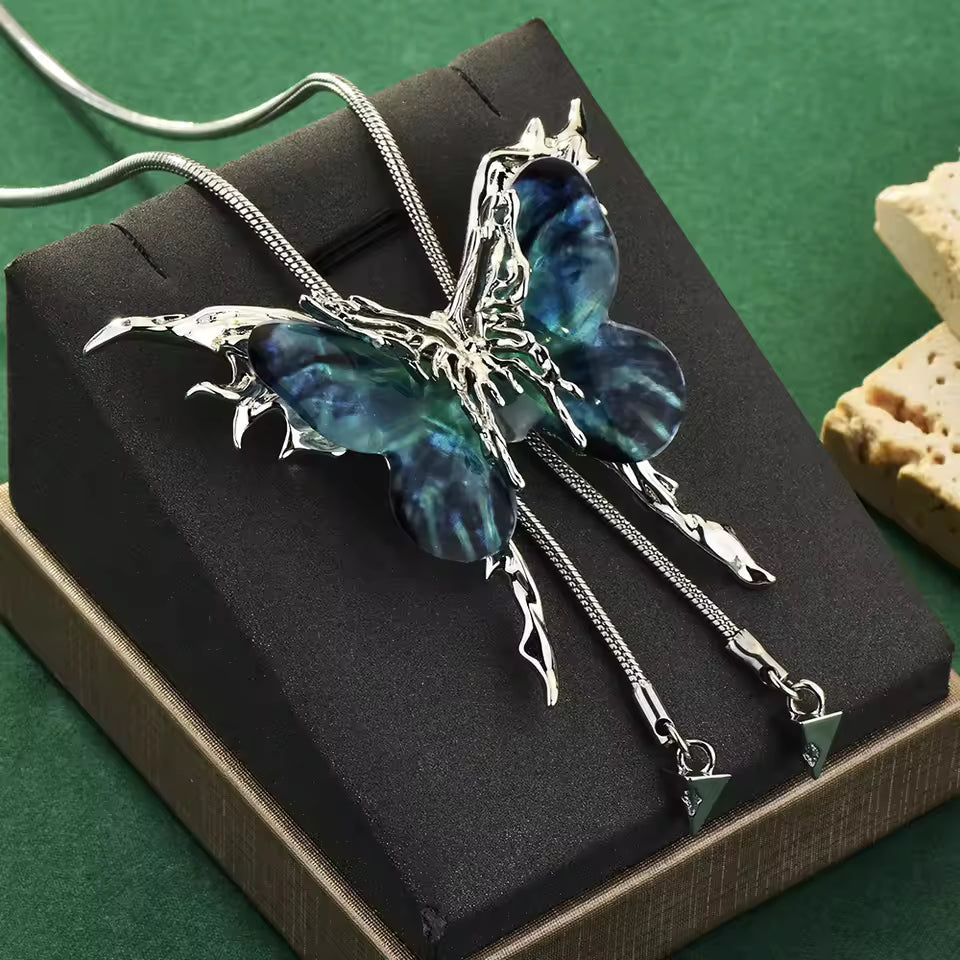 Butterfly Pendant Necklace for Women Long Tassel Elegant Charm Clavicle Chain Exquisite Choker Accessories Jewelry
