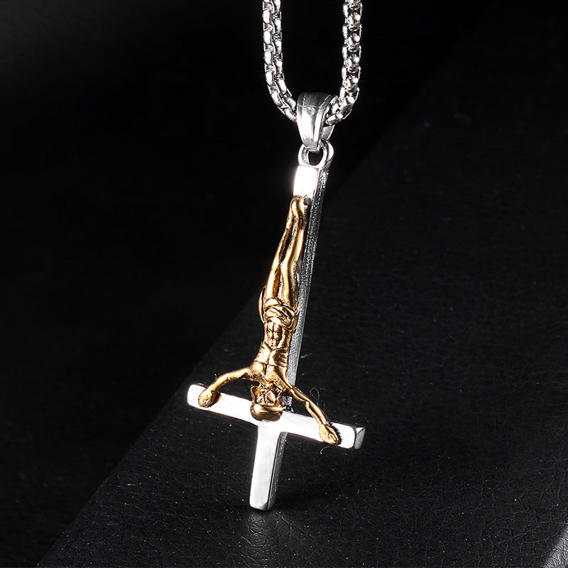 Stainless Steel Personalized Pendant Redemption Inverted Cross Charm Titanium Steel Men's And Women's Necklaces