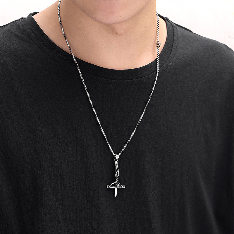 Stainless Steel Personalized Pendant Redemption Inverted Cross Charm Titanium Steel Men's And Women's Necklaces