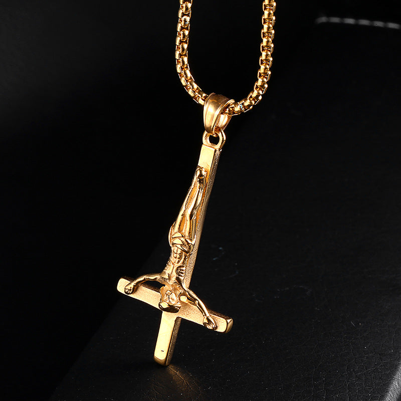 Stainless Steel Personalized Pendant Redemption Inverted Cross Charm Titanium Steel Men's And Women's Necklaces