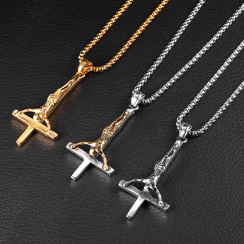Stainless Steel Personalized Pendant Redemption Inverted Cross Charm Titanium Steel Men's And Women's Necklaces